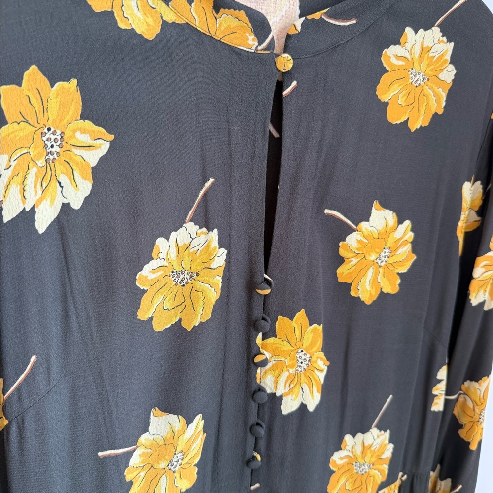 Madewell Button-Front Tier Dress in the Fall Flowers print and olive green. S. - Picture 6 of 6